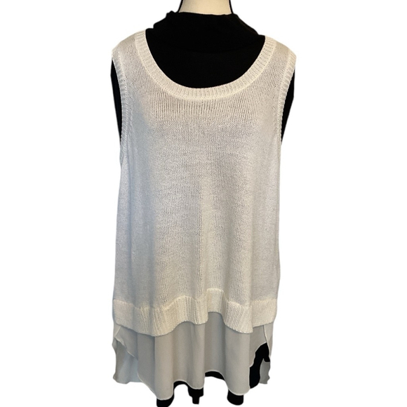 CHAPS White Knit crew neck sweater vest chiffon layer hem XL - Picture 10 of 14